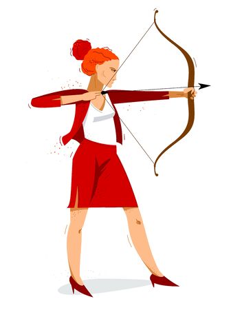 Business woman shooting a bow vector illustration, ambitions career and goal concept, achievement businesswoman motivated for success.のイラスト素材