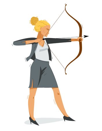 Business woman shooting a bow vector illustration, ambitions career and goal concept, achievement businesswoman motivated for success.のイラスト素材