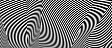 Abstract vector 3D lines background, black and white linear perspective dimensional optical pattern.