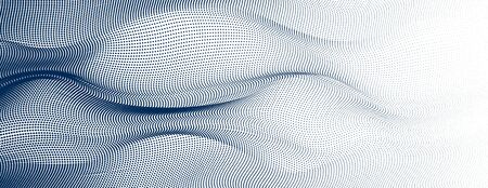 Dots mesh grid particles flow abstract vector background, modern trendy style dotted rhythmic abstraction, science and technology theme illustration.のイラスト素材