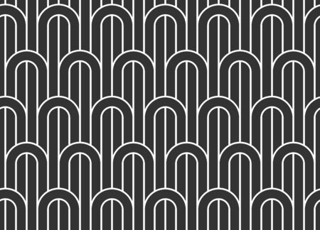 Stripy vector seamless pattern with woven lines, geometric abstract background, stripy net, optical maze, web network. Black and white design.のイラスト素材