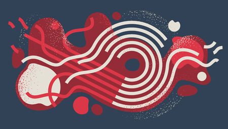 Geometric artistic vector background with lines and circles, abstract modern art composition, rhythmic and motional design decoration in red and black colors.のイラスト素材