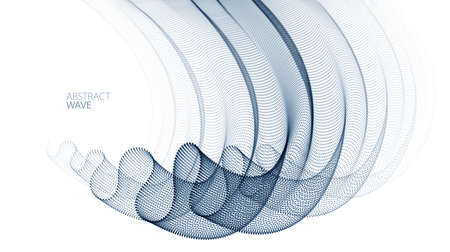 Vector abstract background with wave of flowing particles, smooth curve shape lines, transparent tulle textile on wind. 3d shape dots magic blended mesh.のイラスト素材