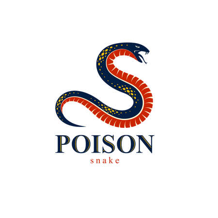 Venomous snake vintage tattoo, vector logo or emblem of aggressive predator reptile, deadly poisoned serpent symbol, vintage style illustration.のイラスト素材
