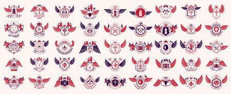 Heraldic Coat of Arms vector big set, vintage antique heraldic badges and awards collection, symbols...