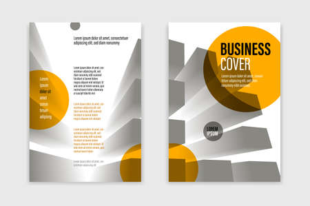 Business brochure with office building structure vector template, front and back pages, modern flyer leaflet or annual report, cover or presentation A4 format corporate trendy style.のイラスト素材