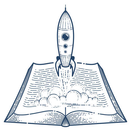 Open book with atom vector linear icon, education and scientific physics literature library reading line art symbol or logo.のイラスト素材