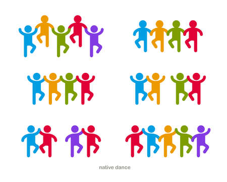 Native dances funny vector icon isolated on white, cute people comical dancing carnival traditional folklore festival.のイラスト素材