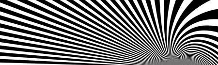 Op art distorted perspective black and white lines in 3D motion abstract vector background, optical illusion insane linear pattern, artistic psychedelic illustration.のイラスト素材