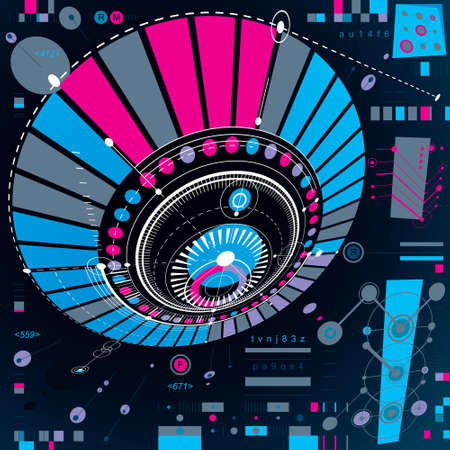 Dimensional abstract circular mechanical scheme, 3d technological pattern. Vector industrial and engineering background.のイラスト素材