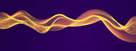 Flowing energy particles, wave of blended dots over dark. Curved dotted 3d lines vector...