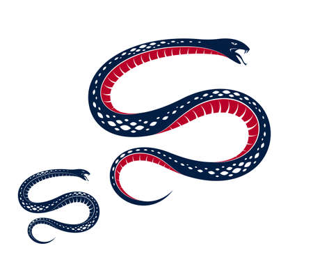 Venomous snake vintage tattoo, vector logo or emblem of aggressive predator reptile, deadly poisoned serpent symbol, vintage style illustration.のイラスト素材