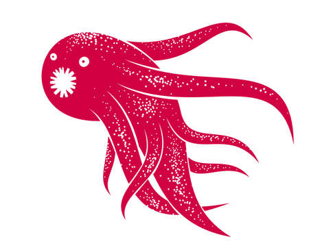 Weird creepy cartoon funny monster isolated on white vector illustration, fantastic creature of nightmare, microorganism.のイラスト素材