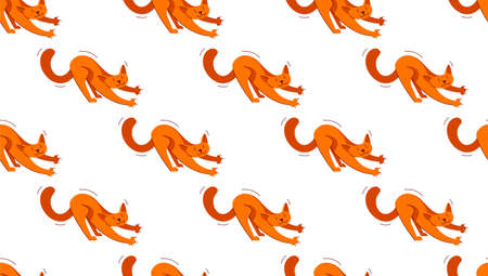 Funny cartoon cats seamless vector textile background pattern, wallpaper or bedclothes for children, childish illustration image.のイラスト素材