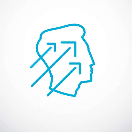 Successful man vector logo or icon design. Man head profile with arrows moving up. Businessman or entrepreneur concept.のイラスト素材