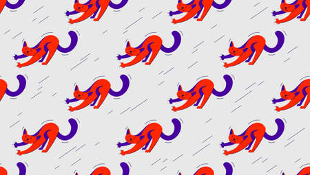 Funny cartoon cats seamless vector textile background pattern, wallpaper or bedclothes for children, childish illustration image.のイラスト素材