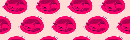 Funny cartoon cats sleeping seamless vector textile background pattern, asleep wallpaper or...