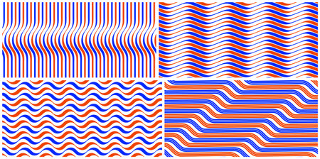 Wavy lines water seamless pattern vector set, 3D dimensional endless background wallpaper design image, geometric stripy curved tillable texture collection.のイラスト素材