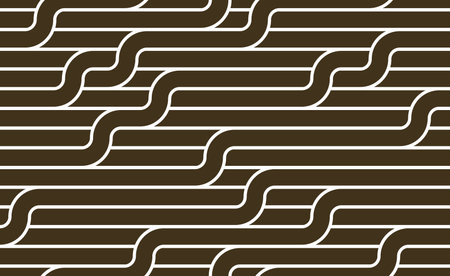 Stripy vector seamless pattern with woven lines, geometric abstract background, stripy net, optical maze, web network. Black and white design.のイラスト素材