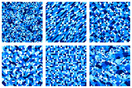 Chaotic abstract mosaic vector seamless backgrounds set, geometric tiling patterns, interior design elements or wallpapers, wrapping paper or web designs.のイラスト素材