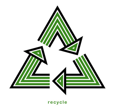 Recycle vector triangle icon in modern geometric linear style isolated on white, contemporary line symbol of environmental conservation.のイラスト素材