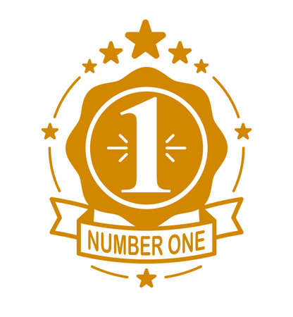 First place number one business success and triumph vector label isolated over white, graphic design element, geometric vintage classic emblem, simplistic old style icon.のイラスト素材