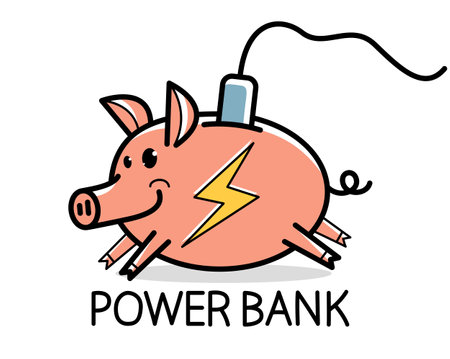 Humorous power bank concept with piggy bank and plug vector illustration isolated.のイラスト素材