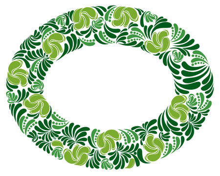 Round shape floral frame made of leaves vector vintage design, decorative blank classic style border, luxury beautiful background, invitation or greeting card with place for text.のイラスト素材