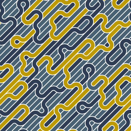 Lined seamless vector pattern with twisted lines, geometric abstract background, stripy net, optical maze, web network.のイラスト素材
