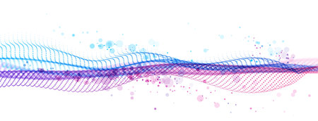 Abstract wave flow of runny dotted particles vector abstract background, technology and science big data flow, nanotechnology, 3D airy light mixed dots array motion.のイラスト素材