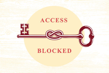 Access Denied, Knotted key allegorical symbol, vintage antique turnkey in a knot, blocked account, personal data protection, hacker and fraud attack, vector logo.の写真素材
