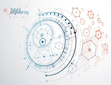 Vector industrial and engineering background, future technical plan. Abstract blueprint of mechanism, mechanical scheme.のイラスト素材