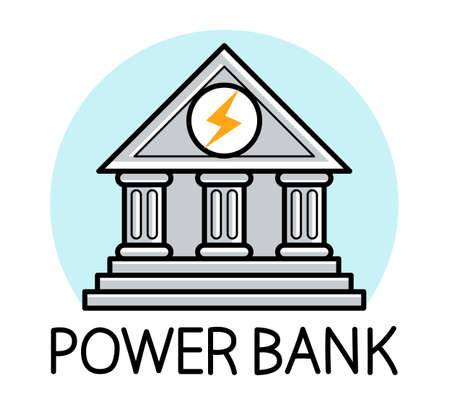 Power bank humorous funny icon made with real bank classic style facade vector flat style icon isolated.のイラスト素材