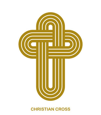 Christian cross modern linear style vector symbol isolated on white, faith and belief contemporary crucifix sign of Jesus Christ stripy graphic design.のイラスト素材