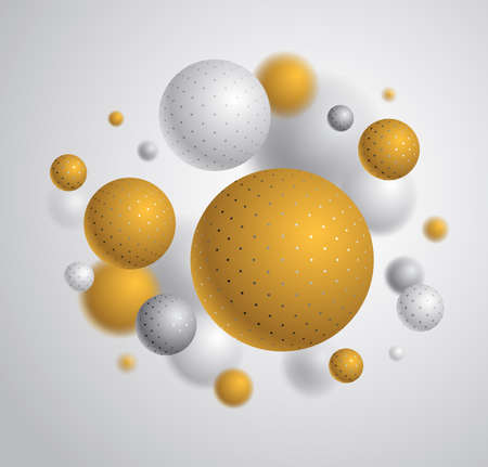 Realistic dotted spheres vector illustration, abstract background with beautiful balls with dots and depth of field effect, 3D globes design concept art.のイラスト素材