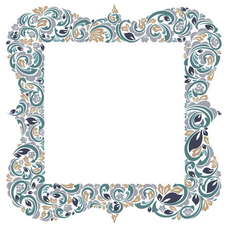 Floral frame made of leaves and flowers vector vintage design, decorative blank classic style border, luxury beautiful background, invitation or greeting card with place for text.のイラスト素材