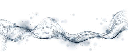 Array of particles flowing, dynamic sound wave. 3d vector illustration. Mesh round dots, beautiful relaxing wallpaper illustration.のイラスト素材