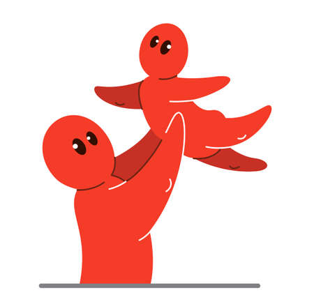 Father and child funny cartoon people vector flat style illustration isolated on white, cute and positive small guy drawing or icon, parenting and fatherhood concept.のイラスト素材