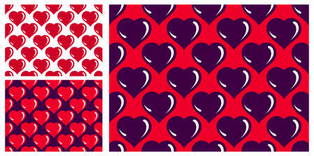Red love hearts seamless vector background set, endless wallpaper passion symbols, Valentine Day dating theme.のイラスト素材