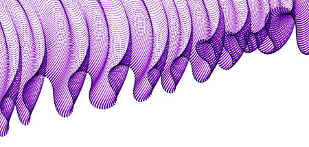 Array of particles flowing, dynamic wave transparent tulle textile on wind. 3d vector illustration....