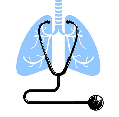 Stethoscope with lungs vector simple icon isolated over white background, pulmanology theme illustration or logo.のイラスト素材