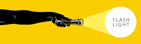 Hand with flashlight vector concept trendy illustration, with copy space for text message, highlighting searching and discovering.のイラスト素材