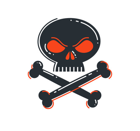 Angry cartoon skull vector icon isolated, logo or emblem scull death theme.のイラスト素材