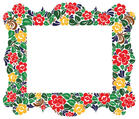 Floral frame made of leaves and flowers vector vintage design, decorative blank classic style border, luxury beautiful background, invitation or greeting card with place for text.のイラスト素材