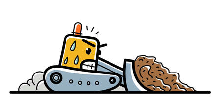 Bulldozer with facial expression of hard work and anger vector cartoon style icon isolated on white background.のイラスト素材
