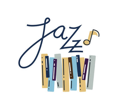 Jazz music emblem or logo vector flat style illustration isolated, grand piano logotype for recording label or studio or musical band.のイラスト素材