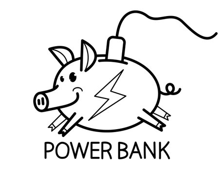 Humorous power bank concept with piggy bank and plug vector illustration isolated.のイラスト素材