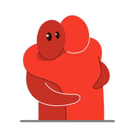 Two funny cartoon men hugging each other funny cartoon flat style vector illustration isolated, friends or lovers partners trust darling people supporting each other concept.のイラスト素材