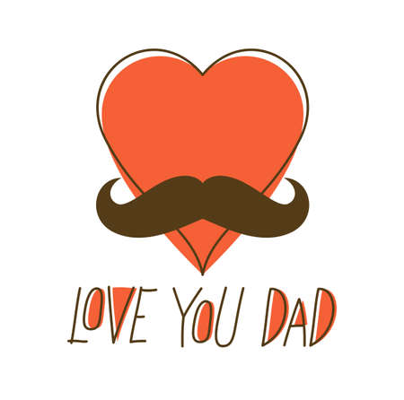Heart with mustaches father funny symbol vector icon, father day concept greeting card trendy minimal style, I love you Dad.のイラスト素材