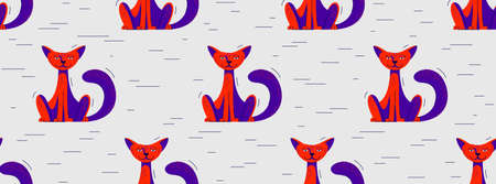 Funny cartoon cats seamless vector textile background pattern, wallpaper or bedclothes for children, childish illustration image.のイラスト素材
